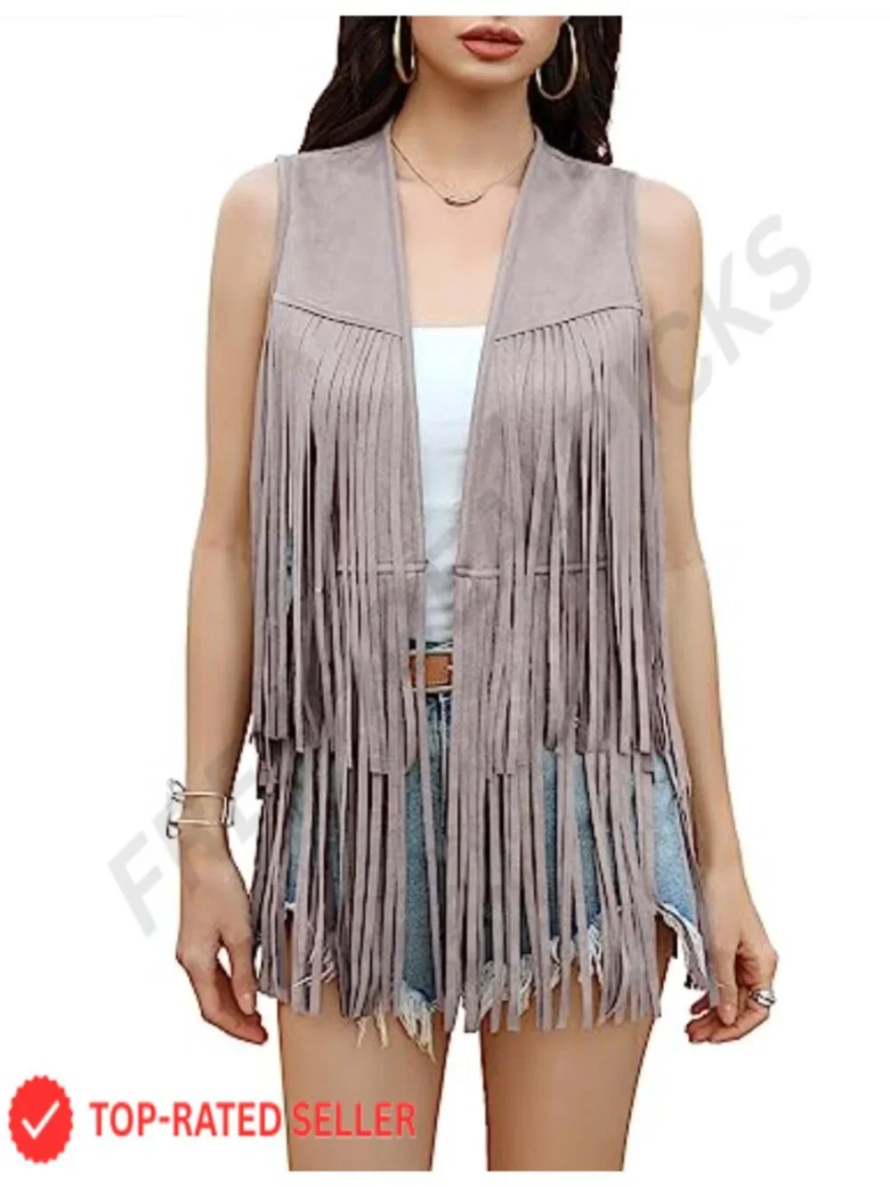 Faux Suede Fringe Vest 70s Hippie Sleeveless Jacket